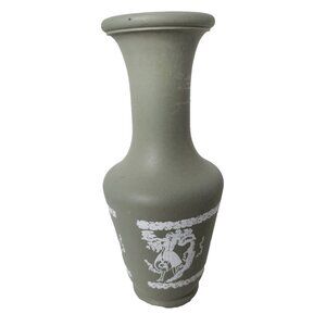 Vintage Avon Imitation Wedgwood Jasperware Sage Green Bud Vase Frosted Glass